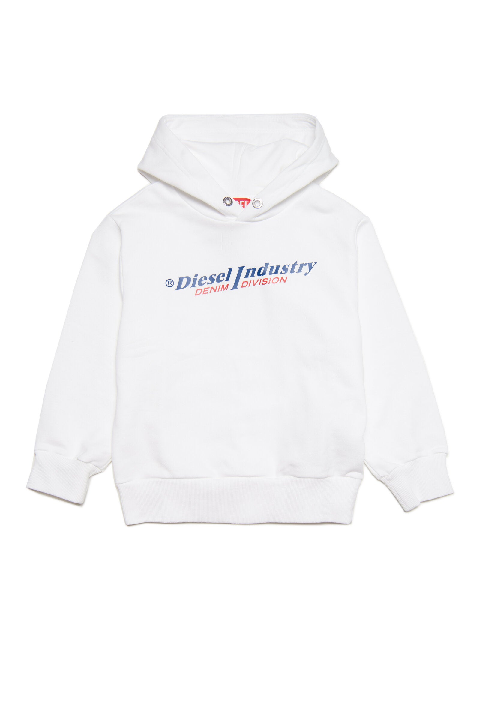 white hooded sweatshirt with "Diesel industry, Denim Division" logo for children Kid
