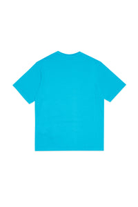 Fluorescent blue T-shirt in jersey with logo