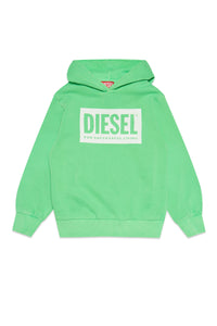 Green fluo cotton hooded sweatshirt