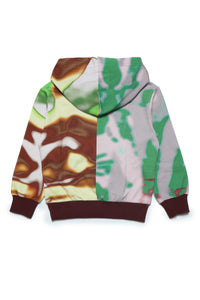 Sudadera con capucha y algodón multicolor con estampado abstracto
