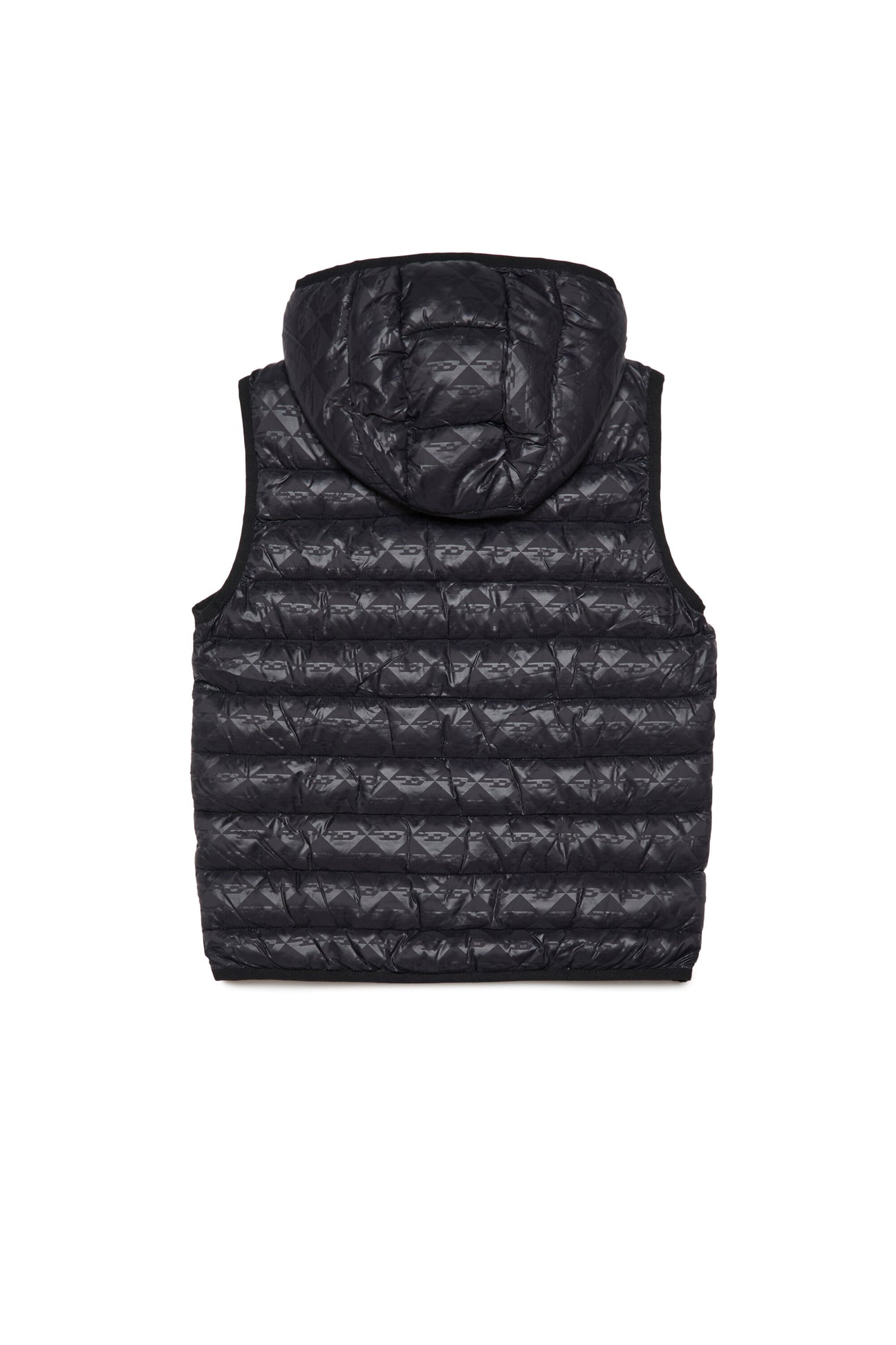 Hooded sleeveless padded jacket with allover monogram print Hooded sleeveless padded jacket with allover monogram print