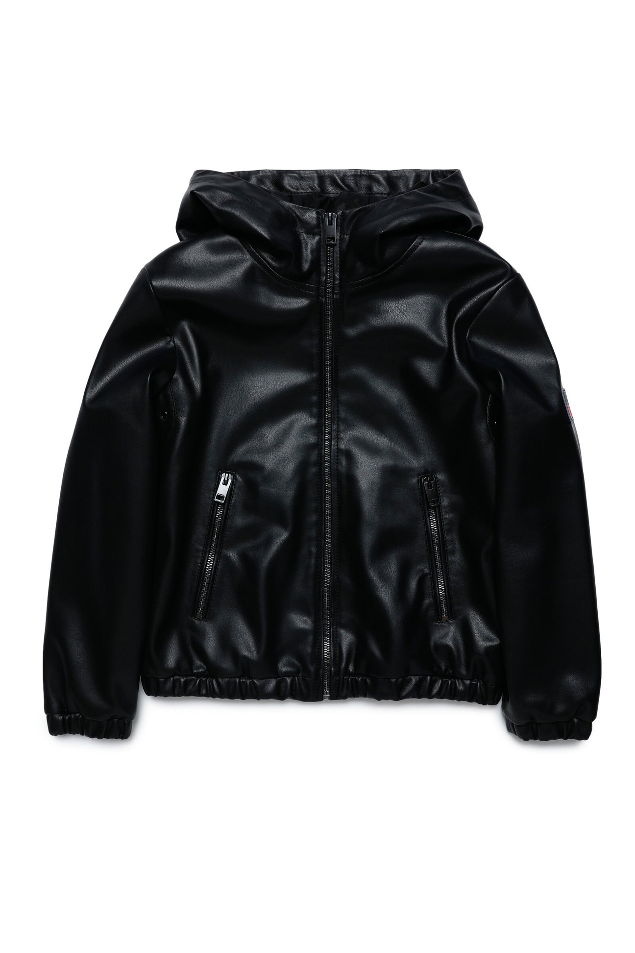 Hooded synthetic leather jacket 