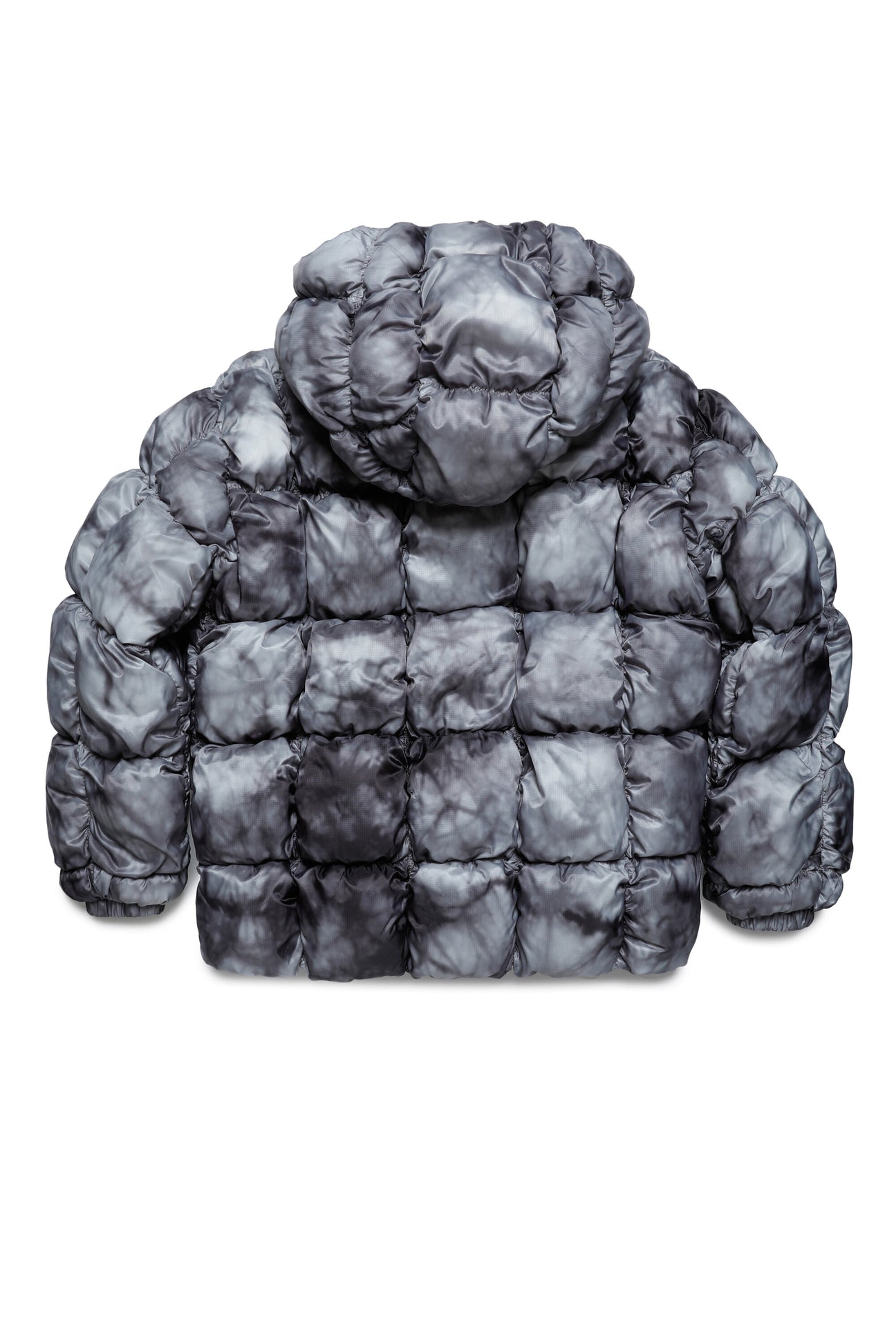Hooded padded jacket with smock stitch irregular dye effect Hooded padded jacket with smock stitch irregular dye effect