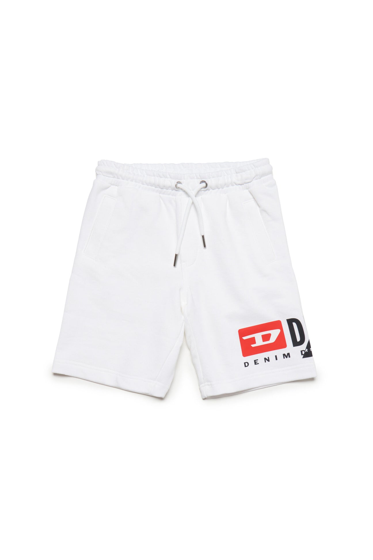 White shorts with drawstring waist and Diesel double logo 