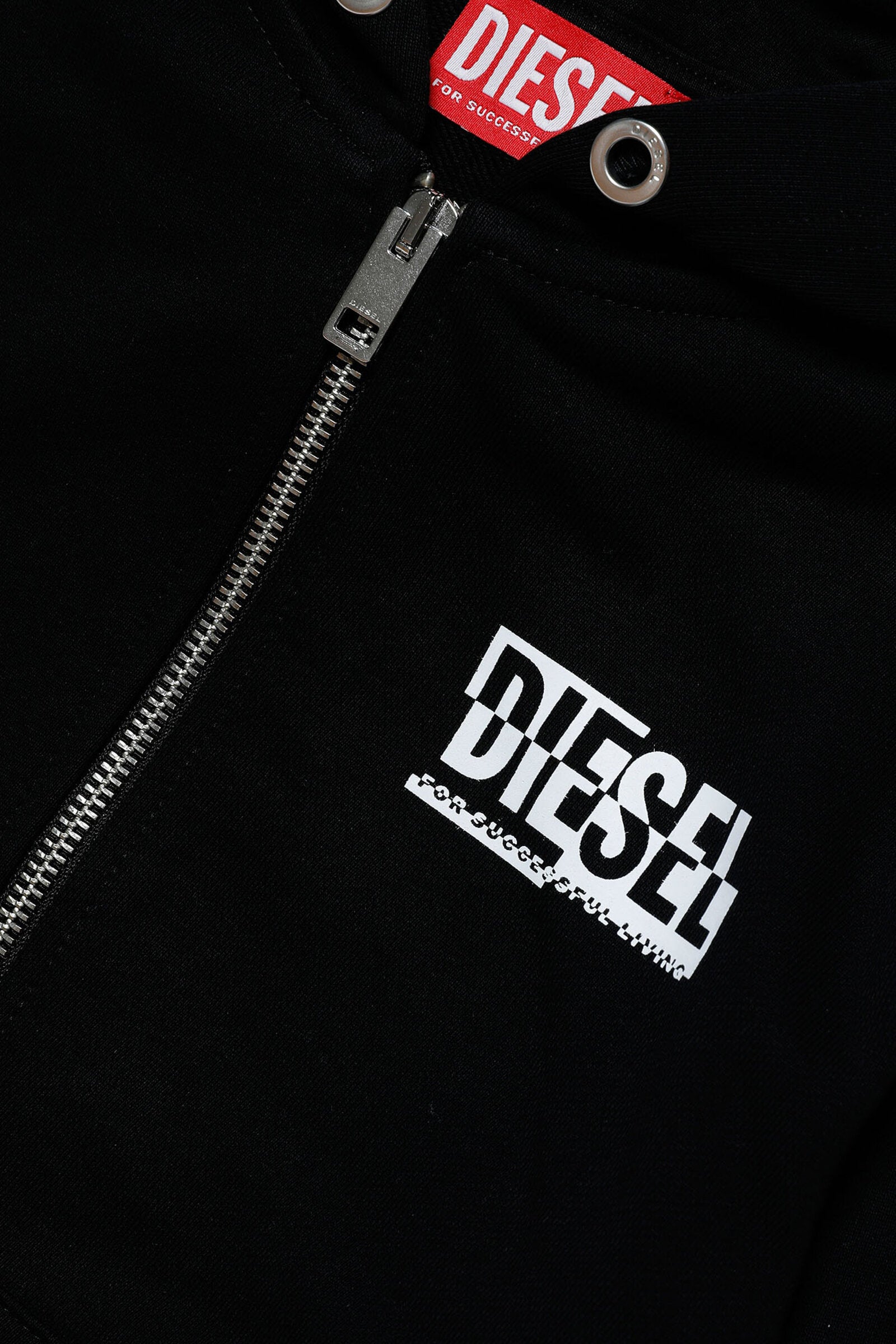Hooded cotton sweatshirt with zip and sectioned logo