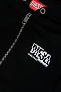 Hooded cotton sweatshirt with zip and sectioned logo