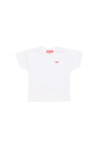 White jersey T-shirt with logo applique D