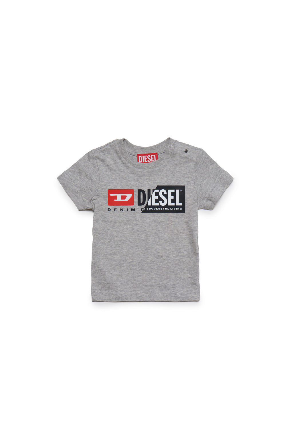 Camiseta gris con logotipo Diesel double y cierre de botones a presión