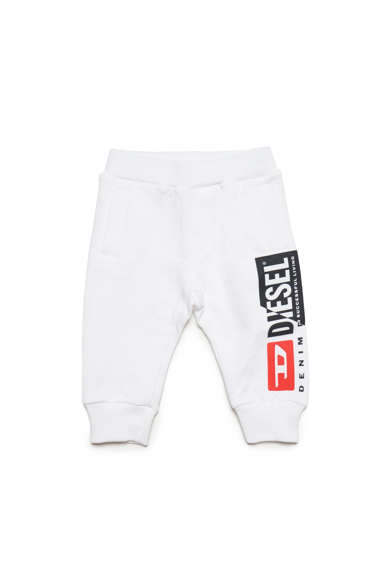 White jogger pants with Diesel double logo and back pocket 