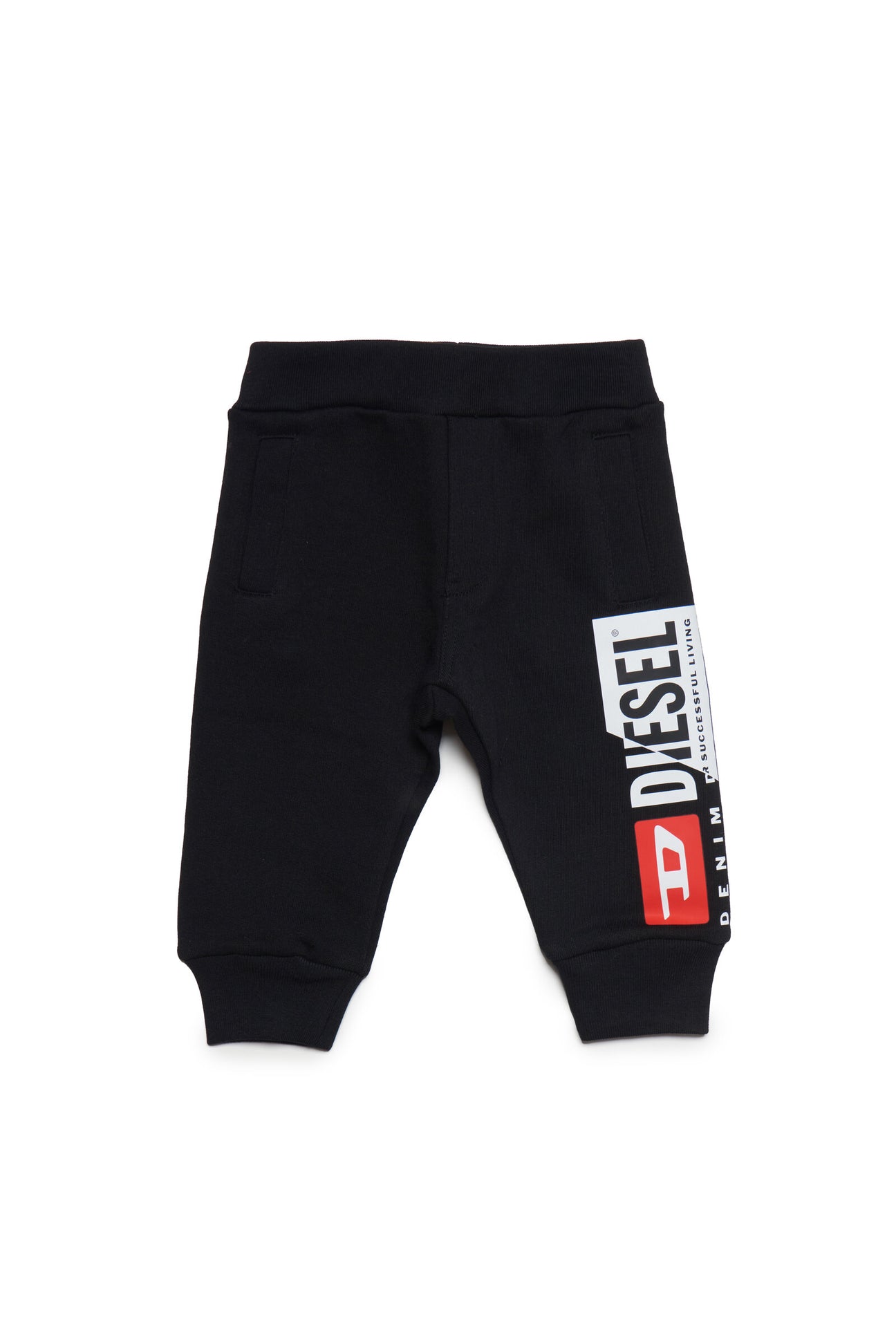 Black jogger pants with Diesel double logo and back pocket 