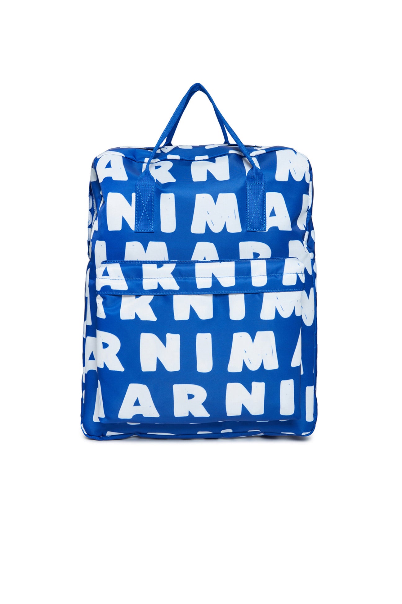 Blue backpack with zip fastening and allover maxi-logo pattern 