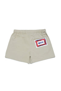 Beige gabardine shorts with printed face