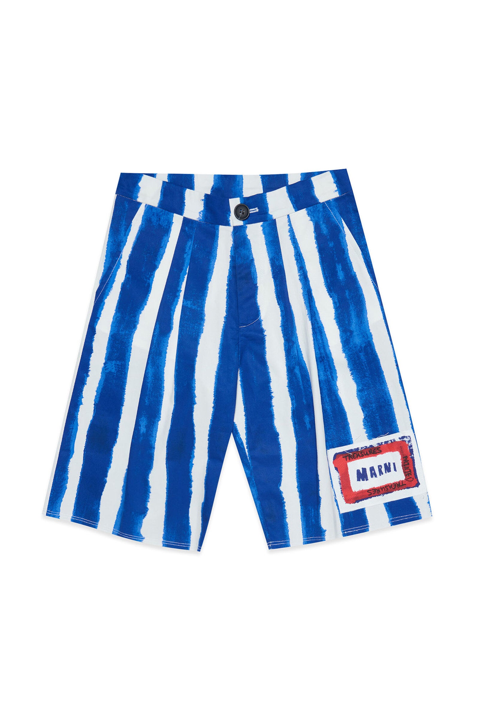 Blue gabardine shorts with allover striped pattern