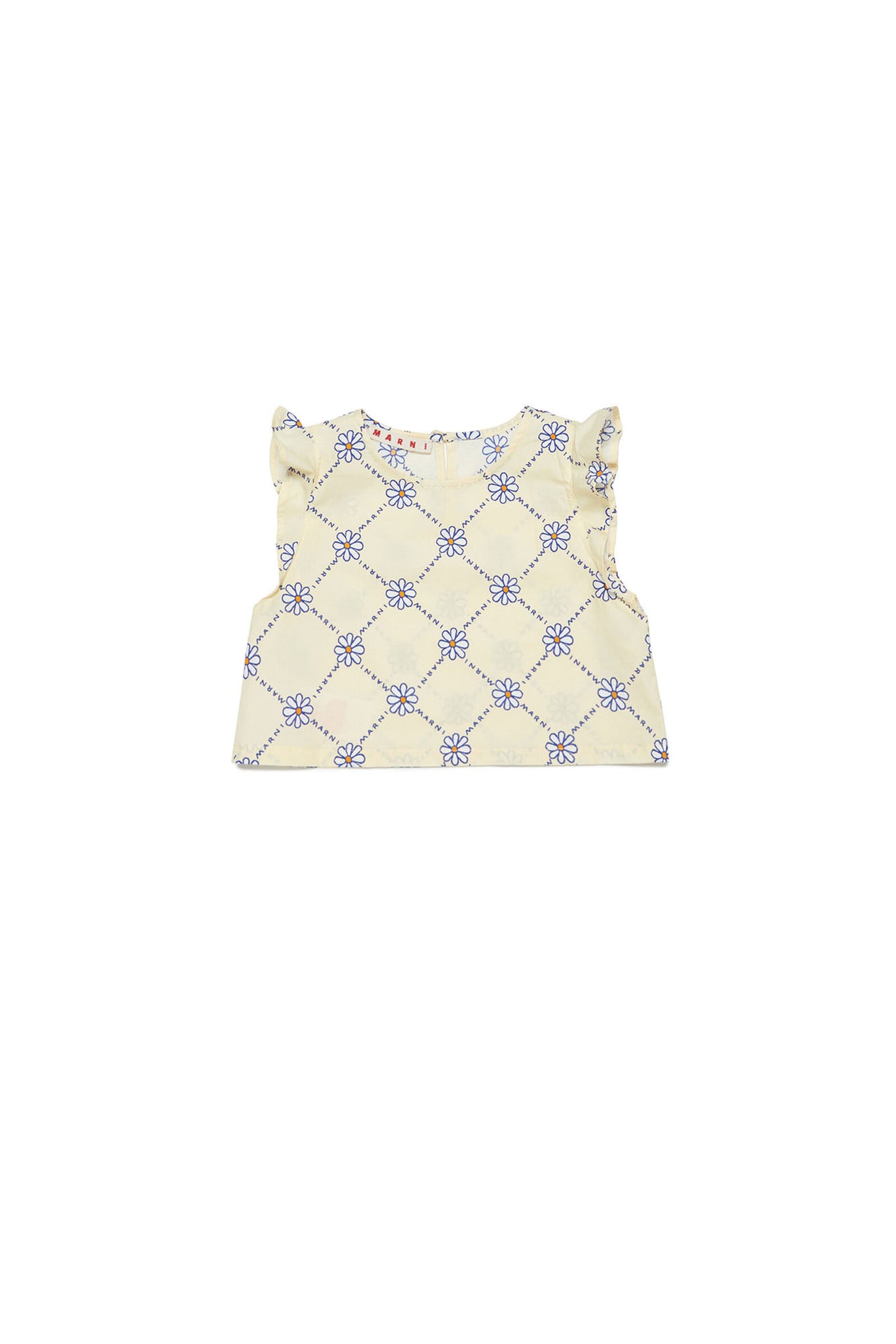 Cream sleeveless shirt in poplin with allover daisy pattern 