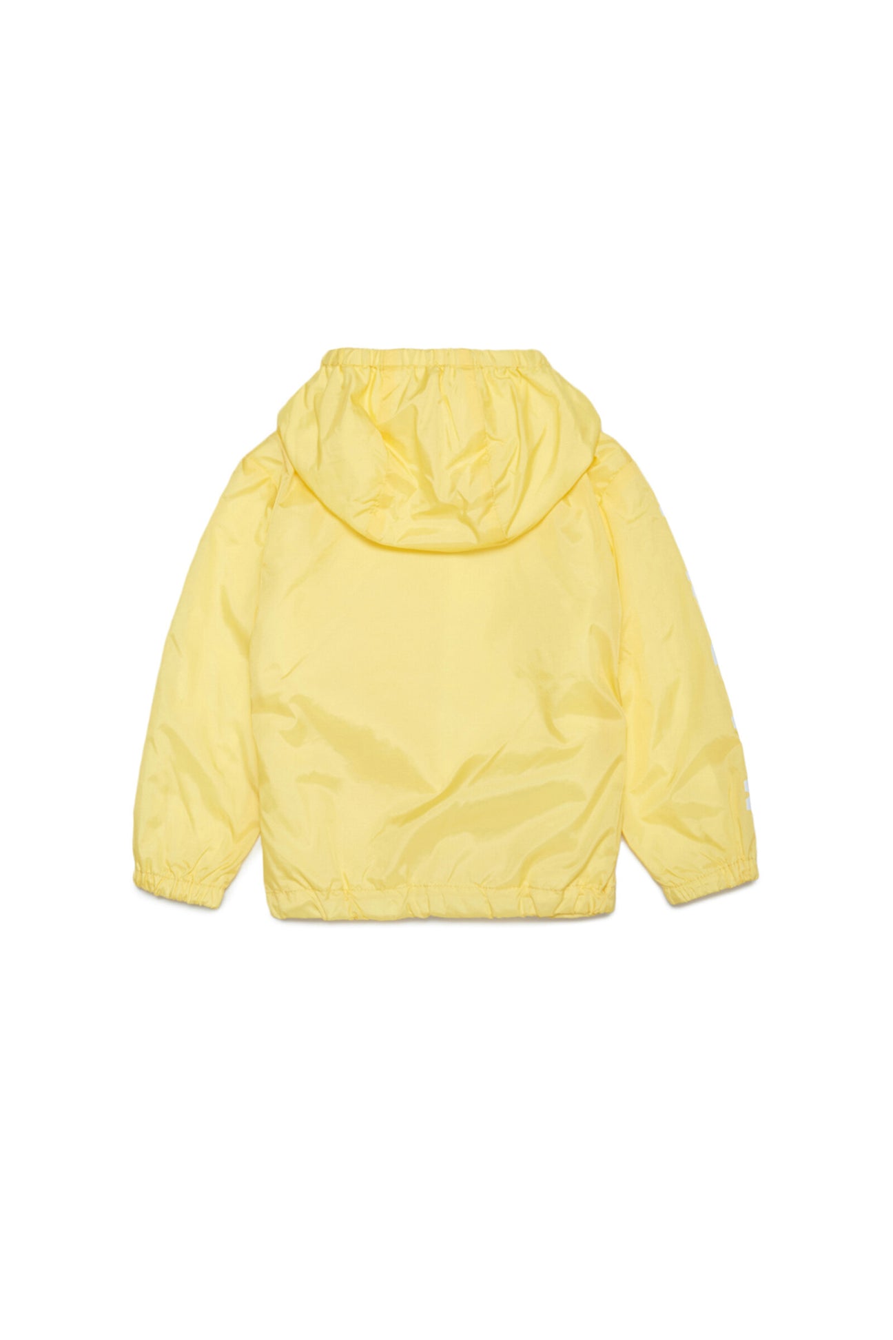 Yellow waterproof lined jacket with hood, zip and logo on the sleeves Yellow waterproof lined jacket with hood, zip and logo on the sleeves