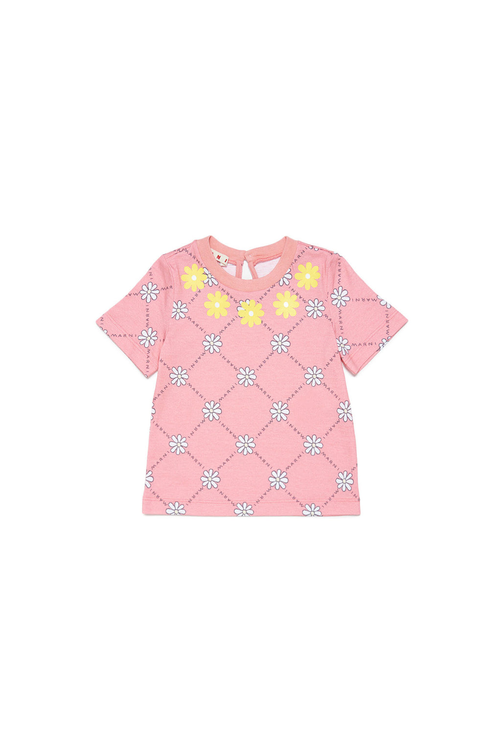 Camiseta de algodón rosa melocotón con motivo de margaritas
