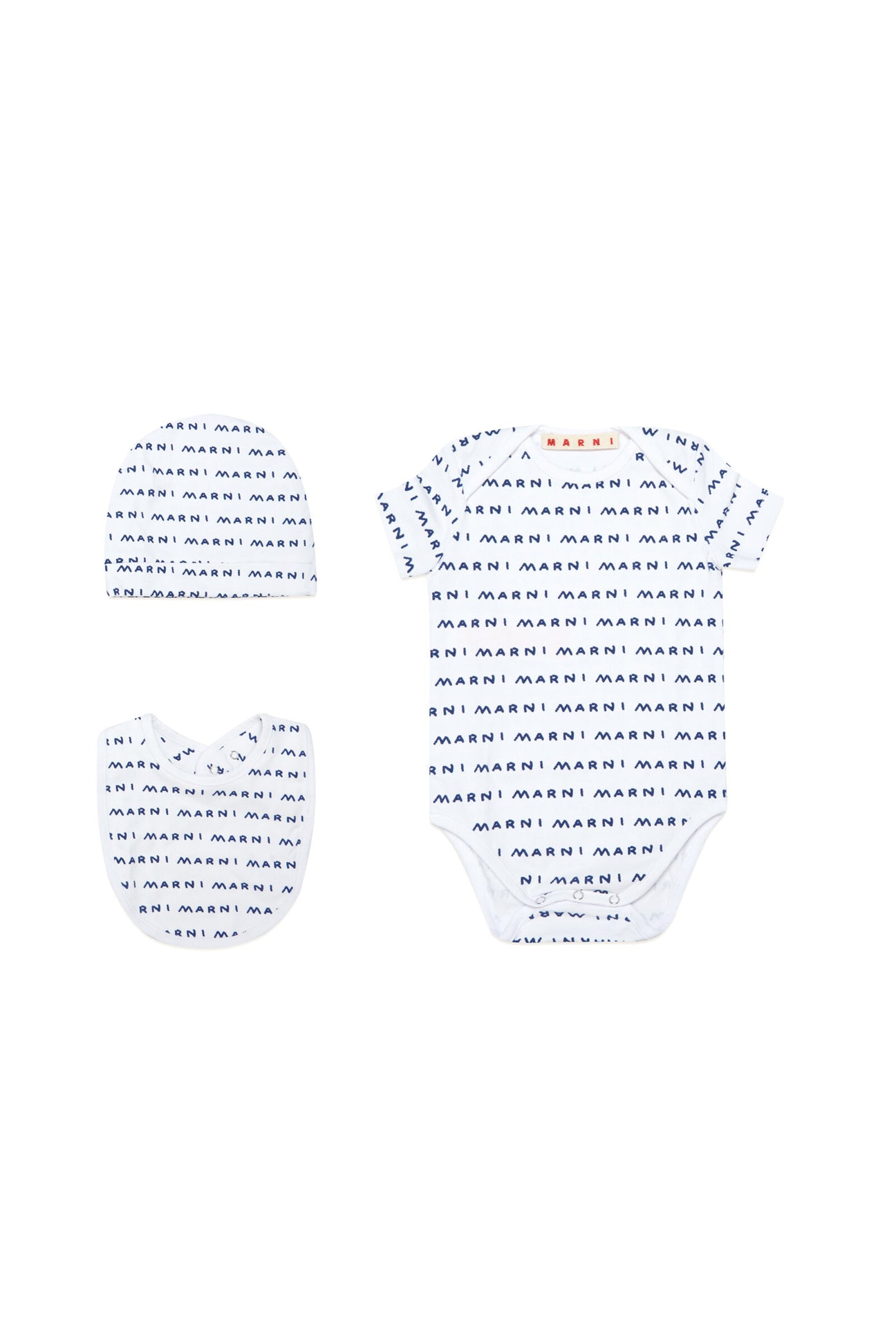 Gift box blanca para bebés con pequeño logo allover estilo hecho a mano 