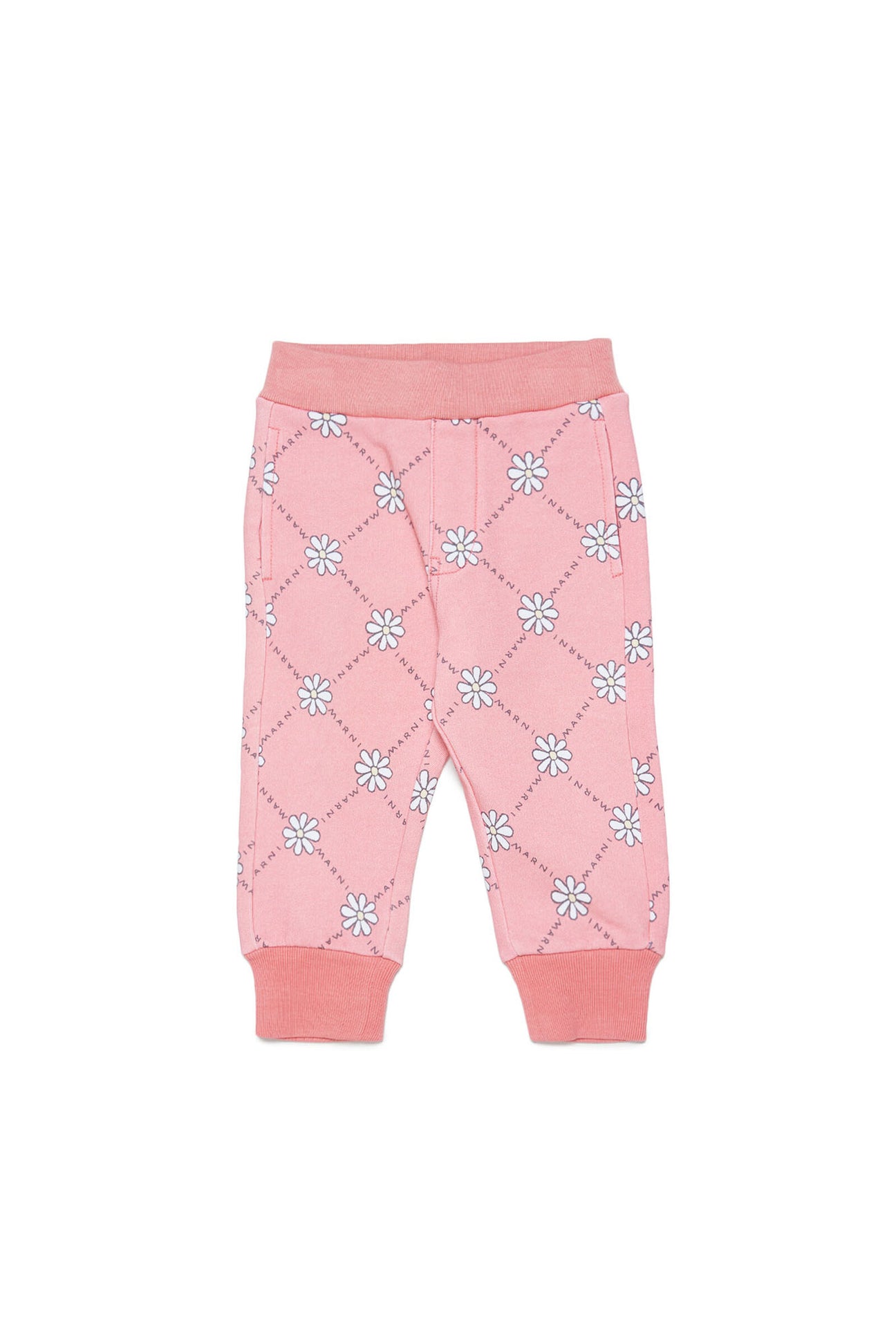 Peach pink cotton trousers with daisy pattern 