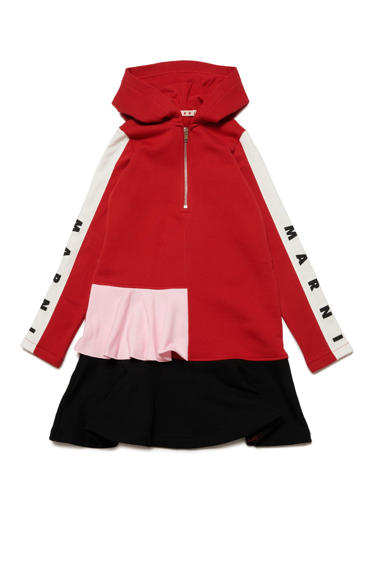 Vestido maxi-sudadera colorblock de algodón con capucha 