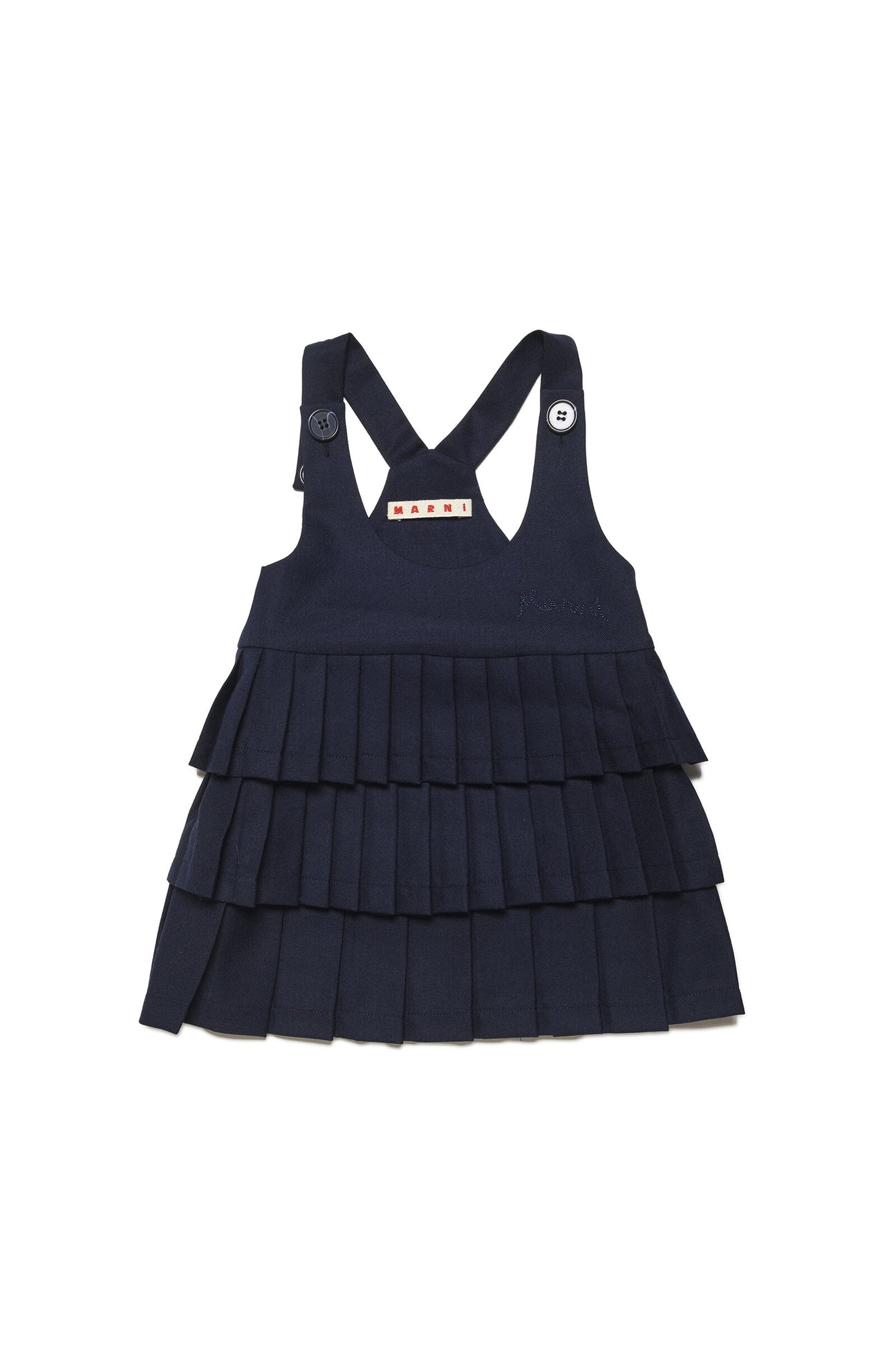 Flannel dungaree dress with pleated skirt Flannel dungaree dress with pleated skirt