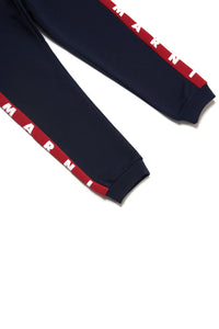 Pantalones deportivos de felpa colorblock con bandas con logotipo