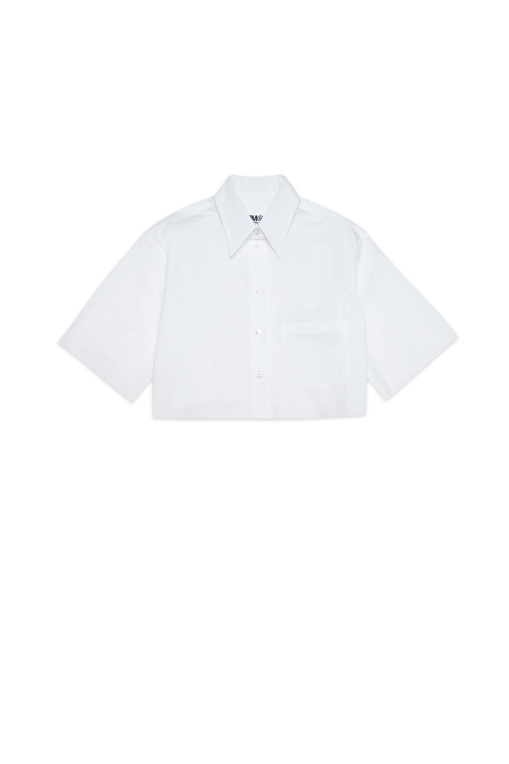 Camisa blanca cropped de popelín con logotipo minimalista