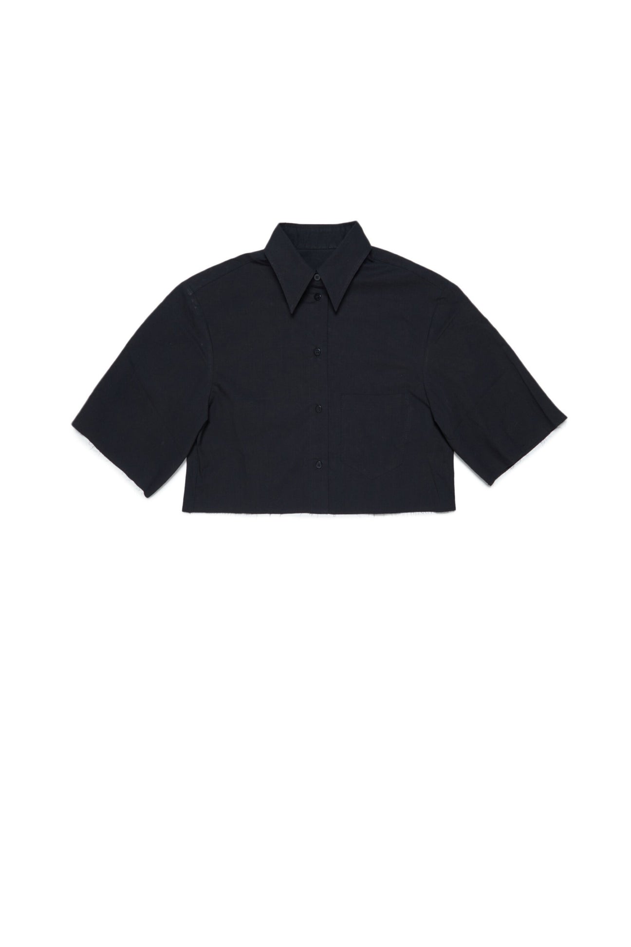 Camisa negra cropped de popelín con logotipo minimalista 