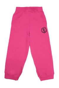 Pink fleece trousers with logo 6 and internal slits at the leg bottom