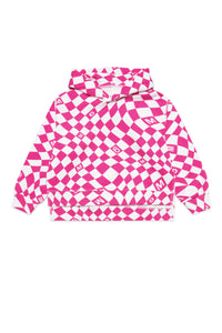 White and pink cotton hoodie with chequered pattern