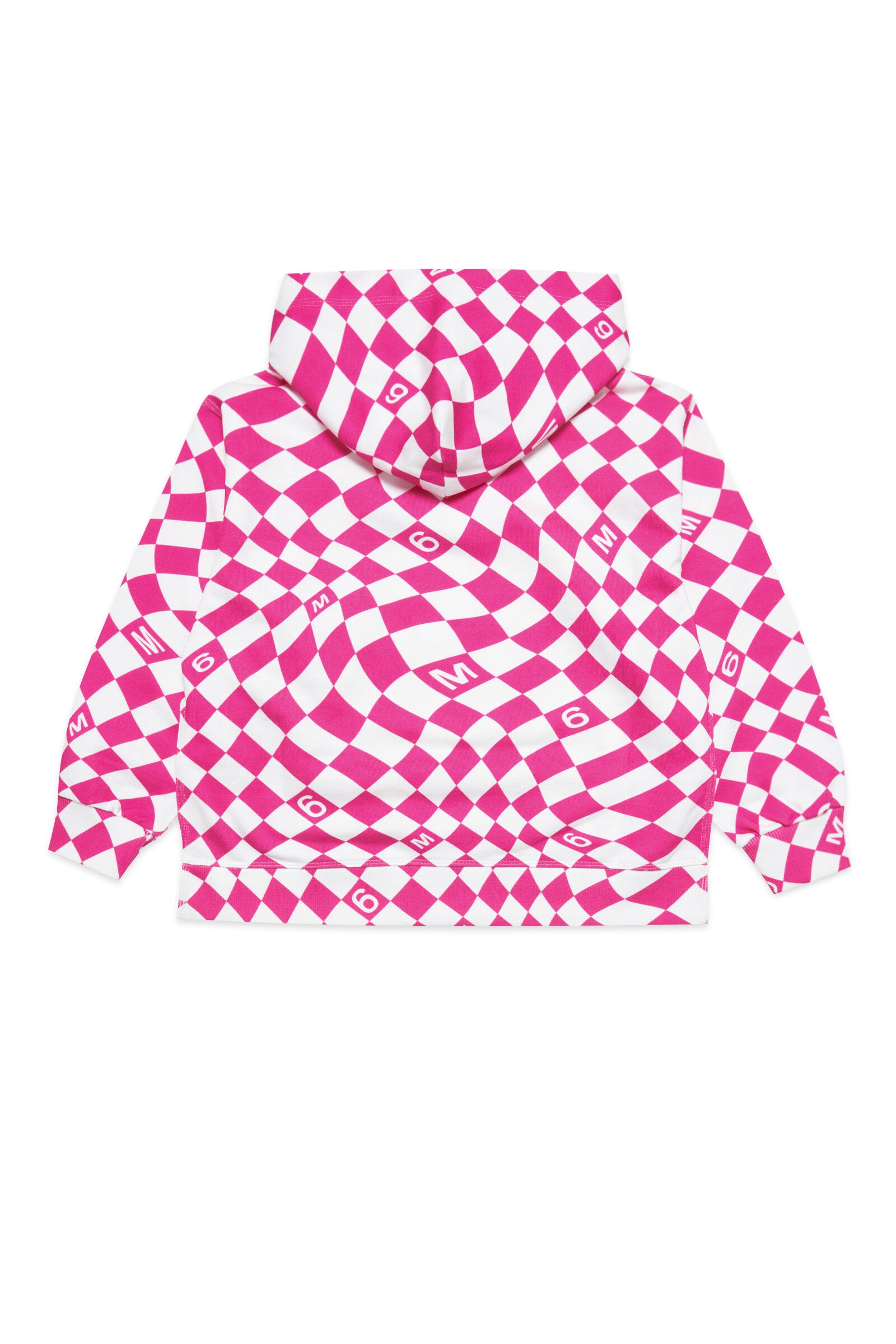 White and pink cotton hoodie with chequered pattern