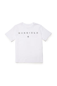 White t-shirt in jersey with mirror effect logo