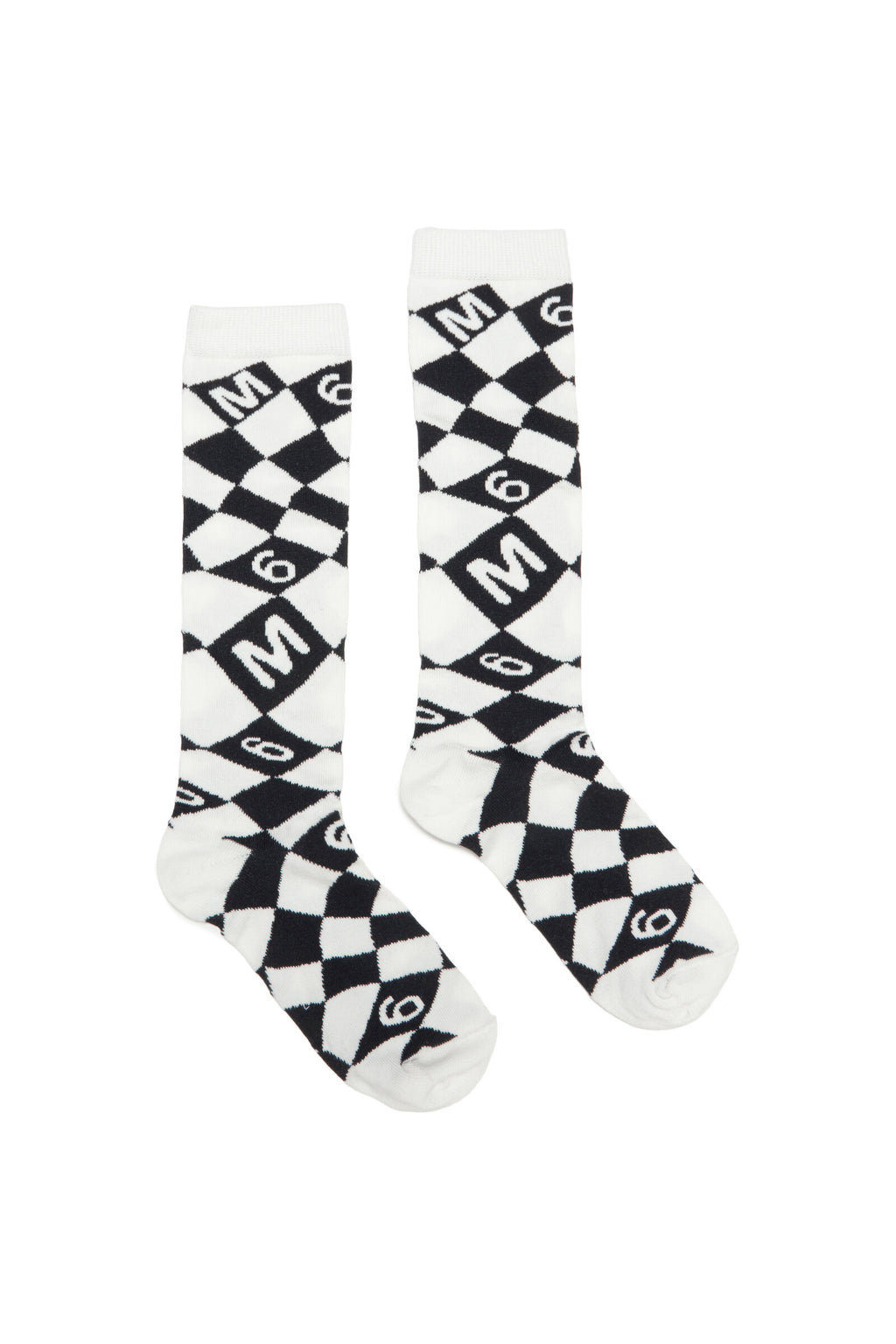 Black and white jacquard cotton-blend socks with chequered pattern