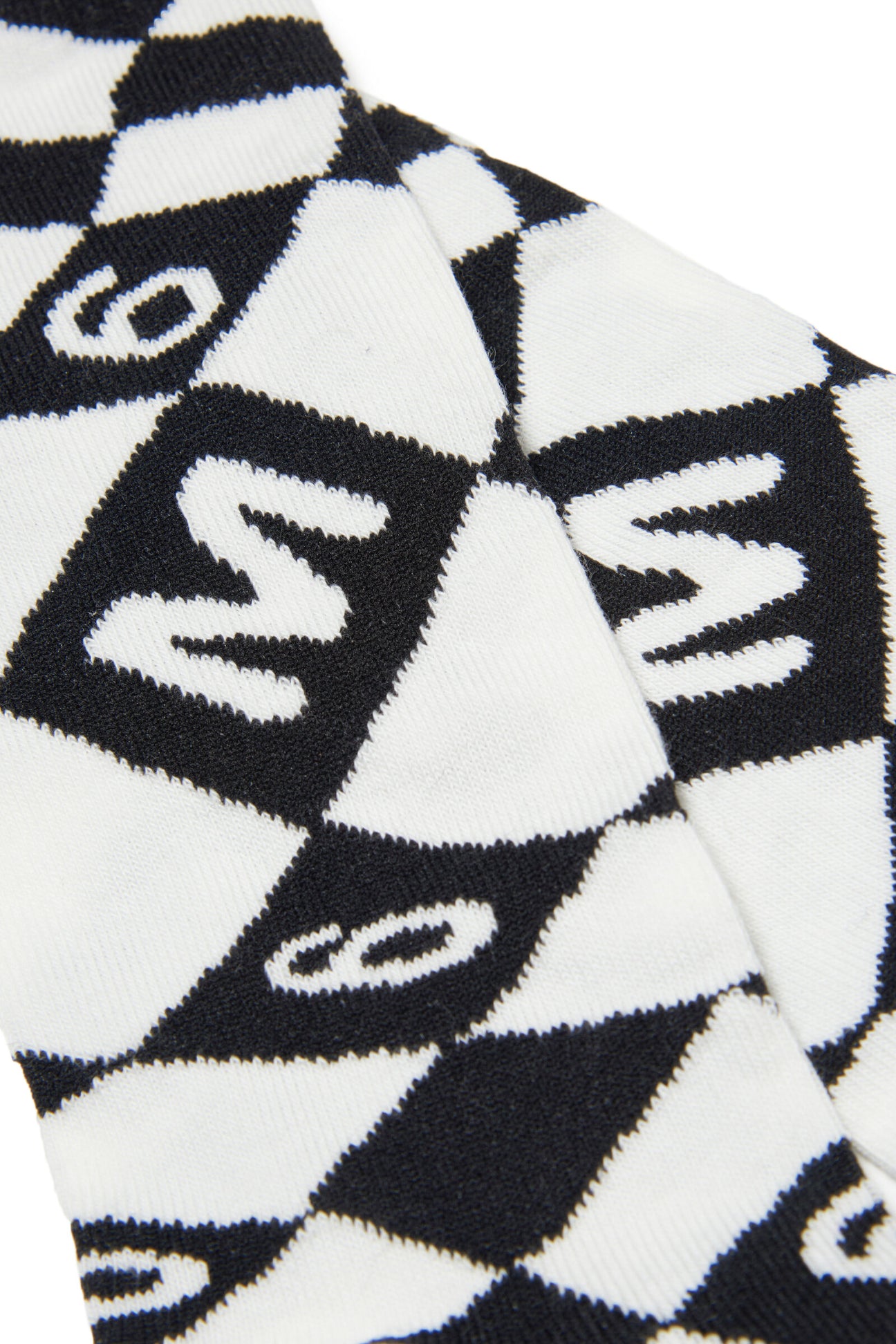 Black and white jacquard cotton-blend socks with chequered pattern Black and white jacquard cotton-blend socks with chequered pattern