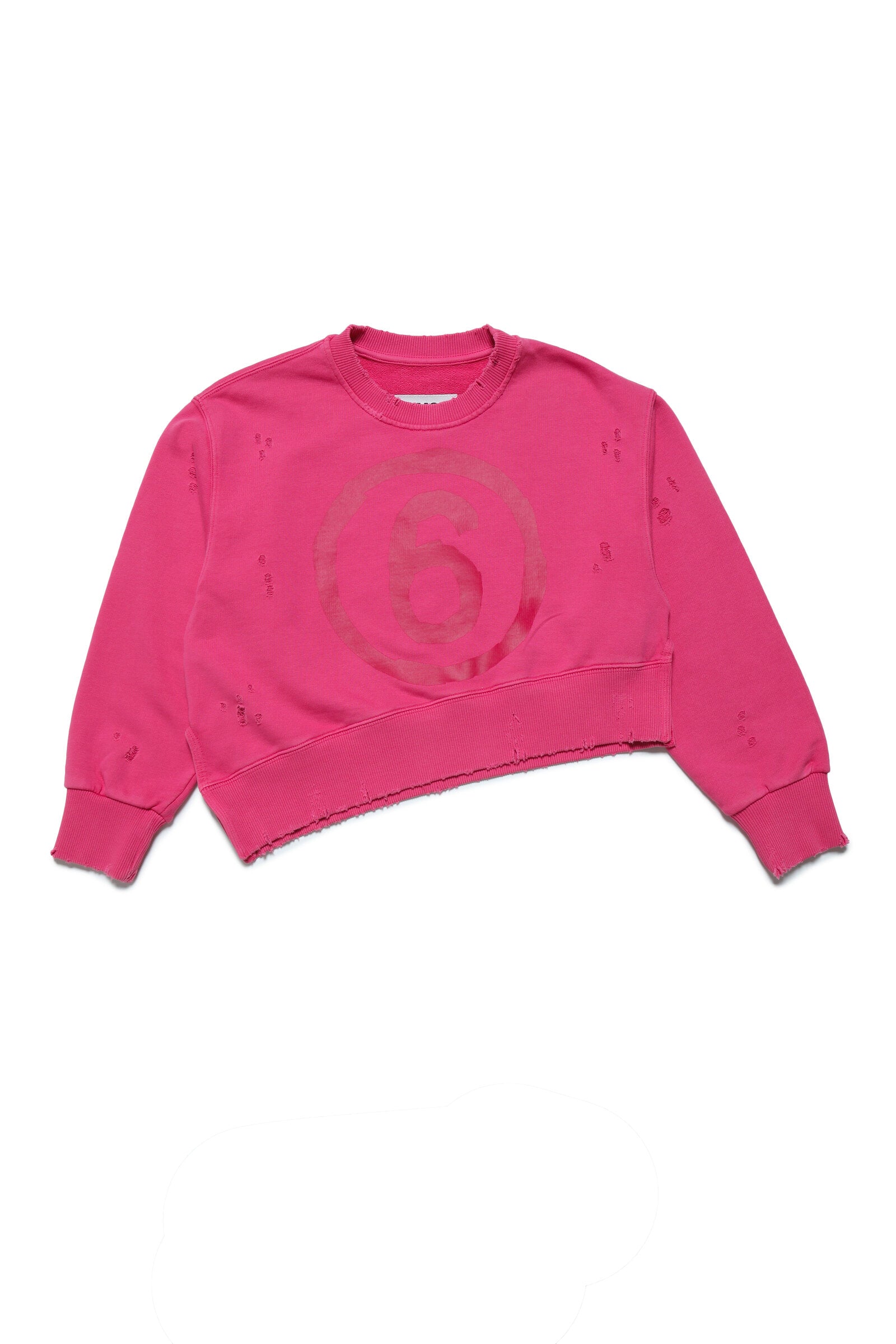 Cotton crew-neck cropped sweatshirt with logo and breaks