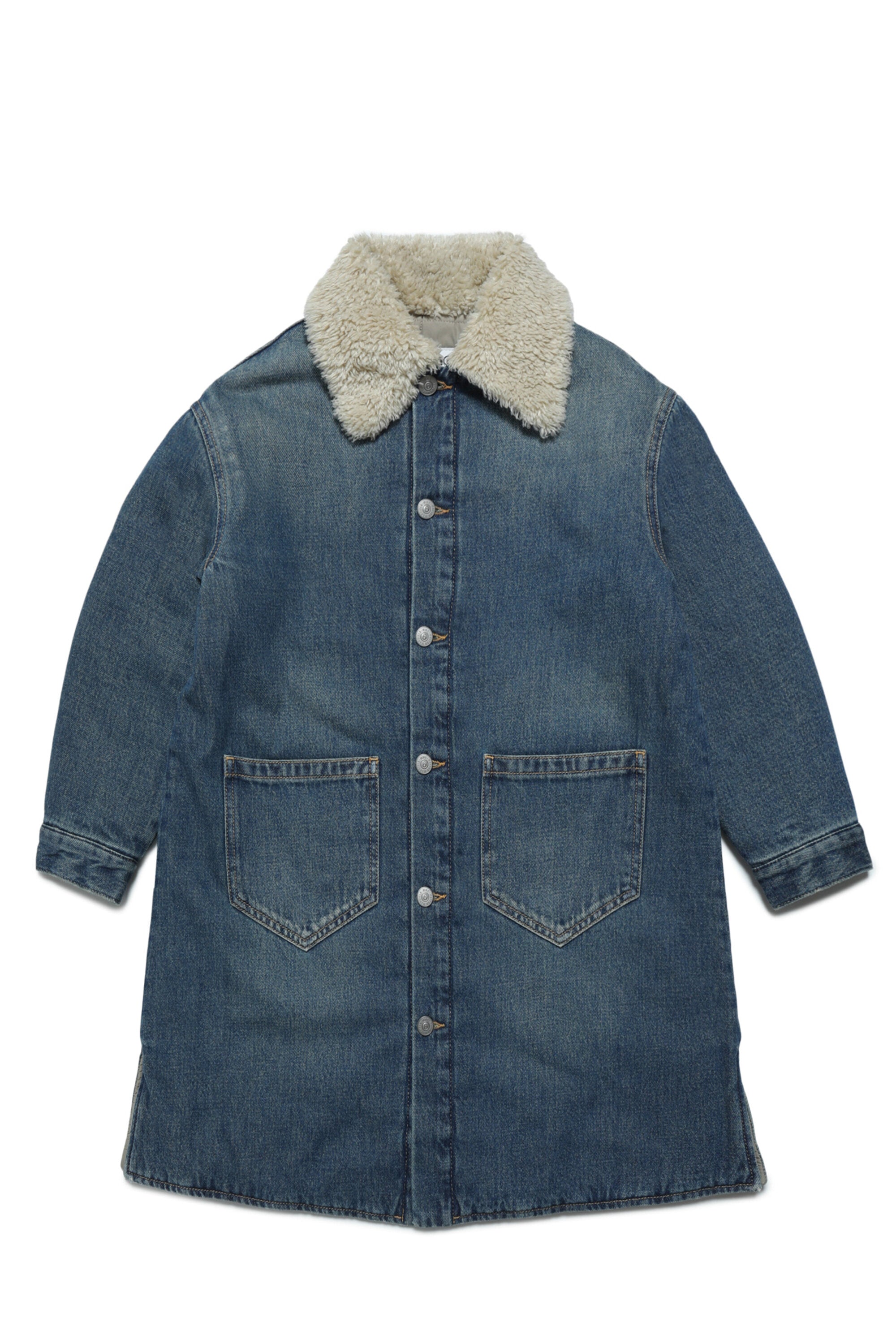 Mm6 maison margiela blue discount faux fur trim denim jacket