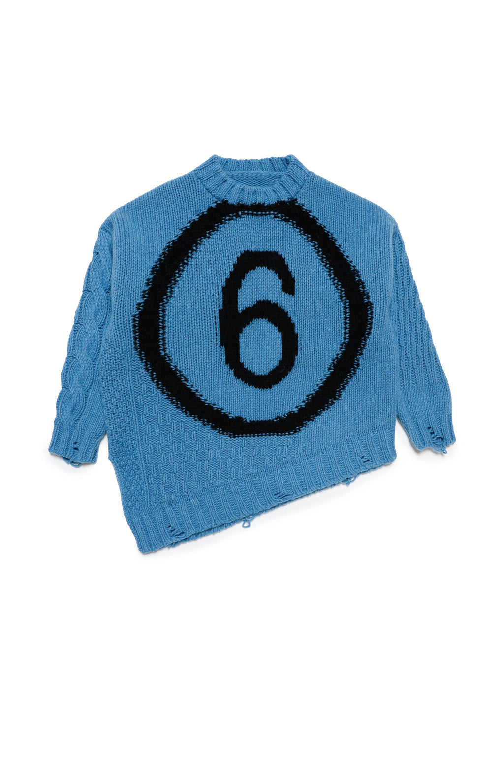 Wool-blend crew-neck sweater with logo and vintage effect breaks