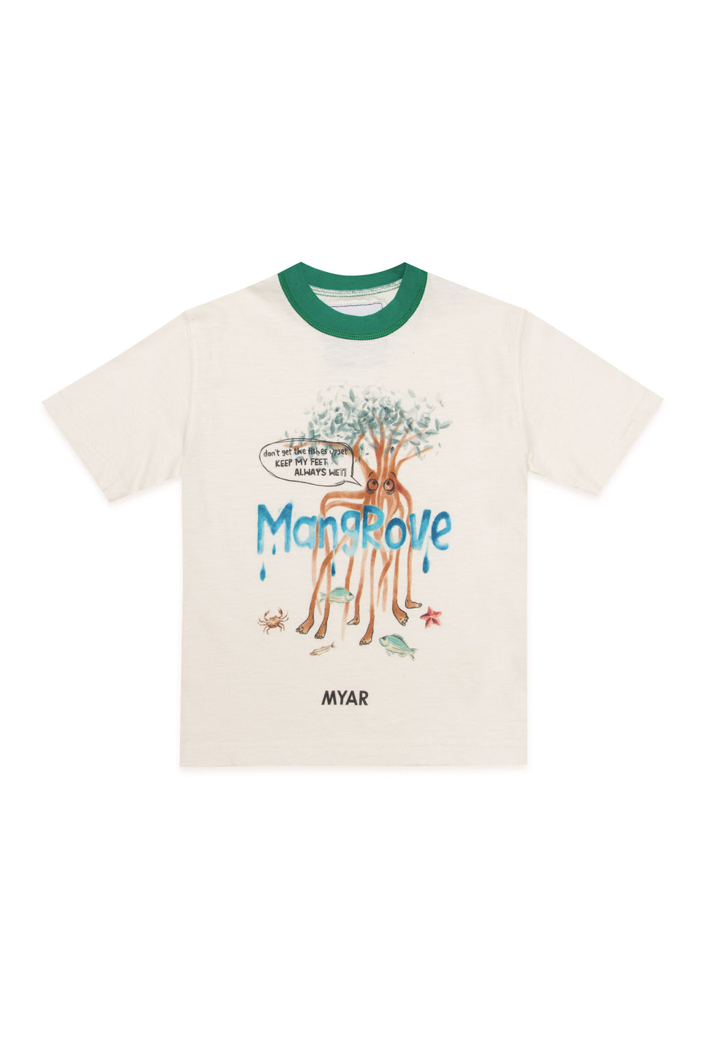 Deadstock white fabric crew-neck T-shirt with digital Mangrove print