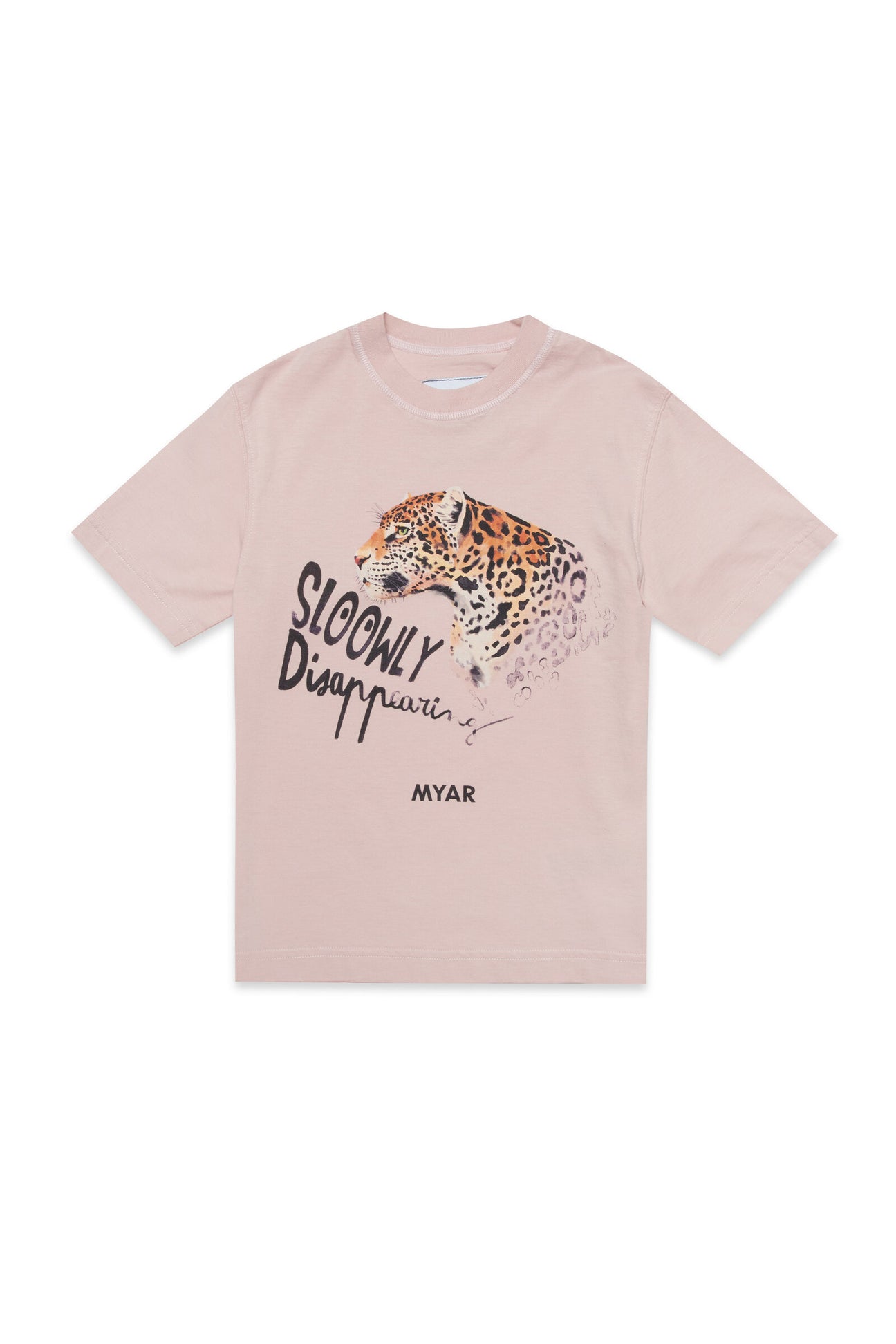 Deadstock pink fabric crew-neck T-shirt with digital print Sloowly 