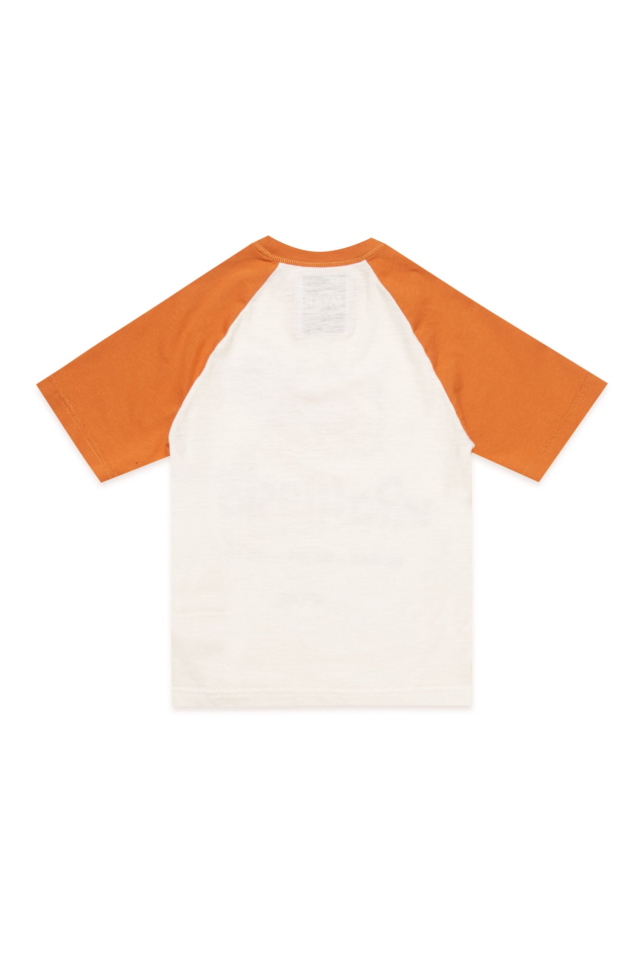 Two-tone white and orange deadstock fabric crew-neck T-shirt with Rafflesia digital print Two-tone white and orange deadstock fabric crew-neck T-shirt with Rafflesia digital print