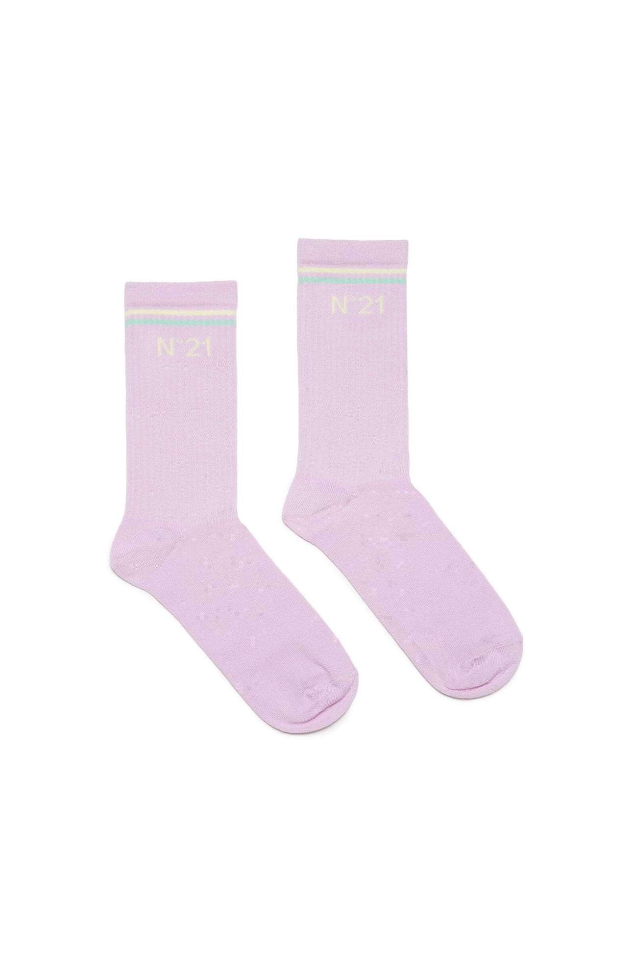Pink cotton blend socks with stripes and logo 