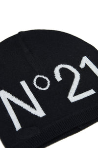 Black wool blend beanie with logo