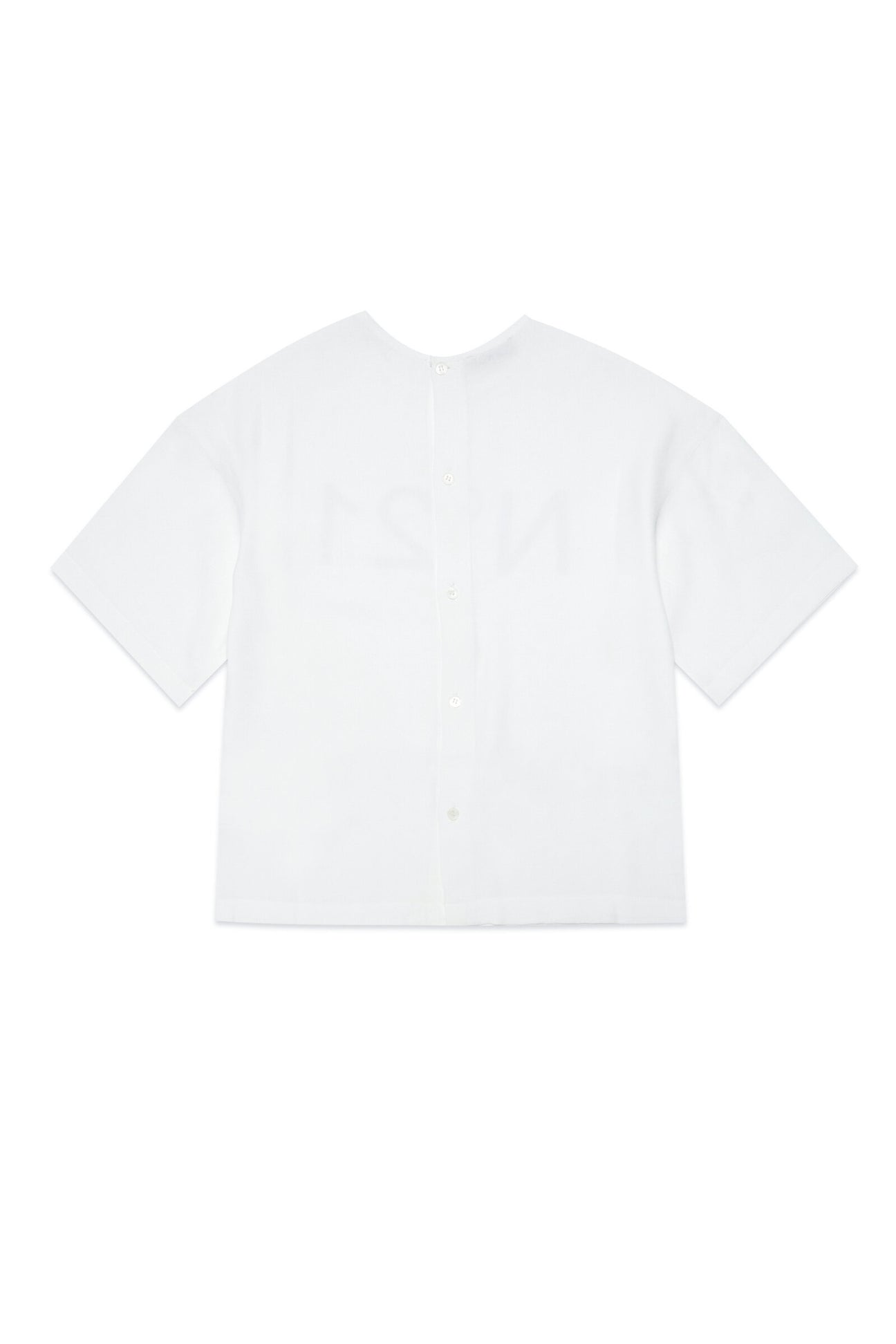 Camisa blanca de manga corta en crepé con cierre en la espalda Camisa blanca de manga corta en crepé con cierre en la espalda