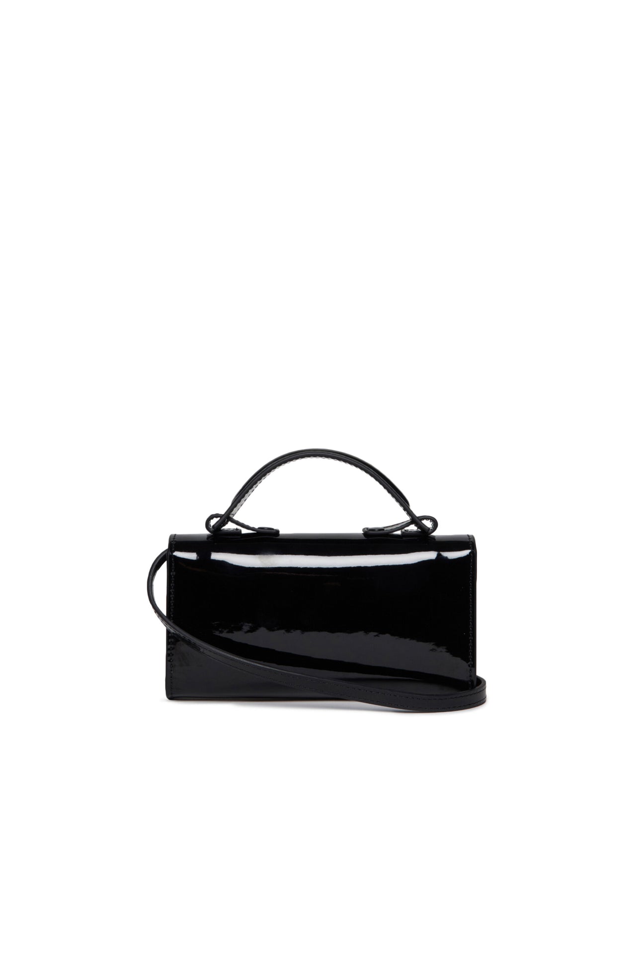 Black mini bag in leatherette with varnished effect and handle Black mini bag in leatherette with varnished effect and handle